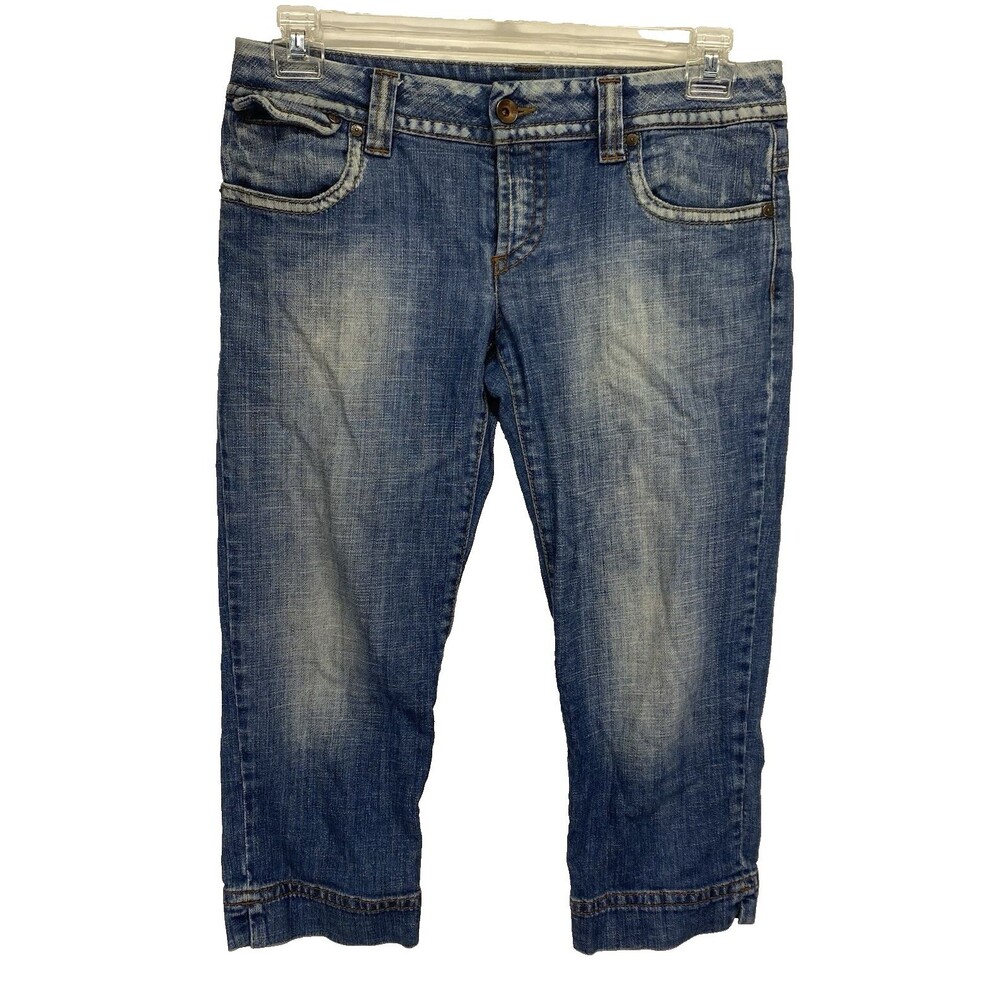 GAS Women's Capri Jeans W31 L21 Navy Blue Button Close Cotton Denim